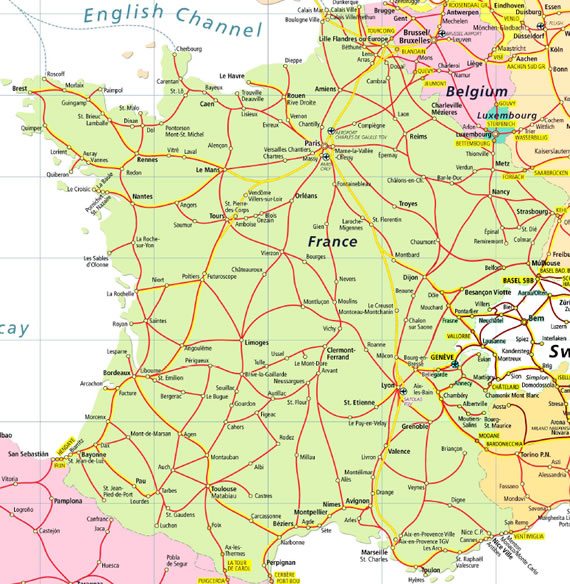 map of france and italy. france. spiral eurail